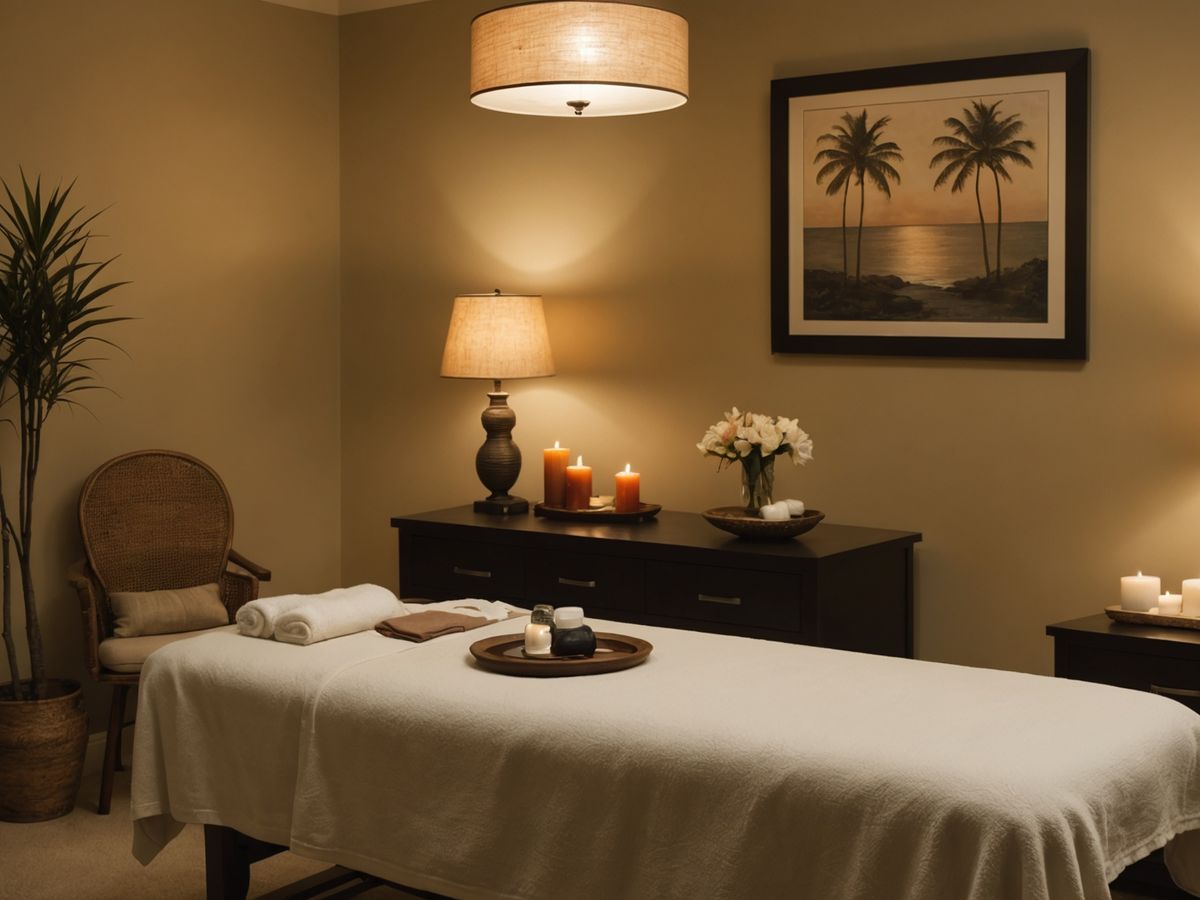 Serene massage room with calming decor.