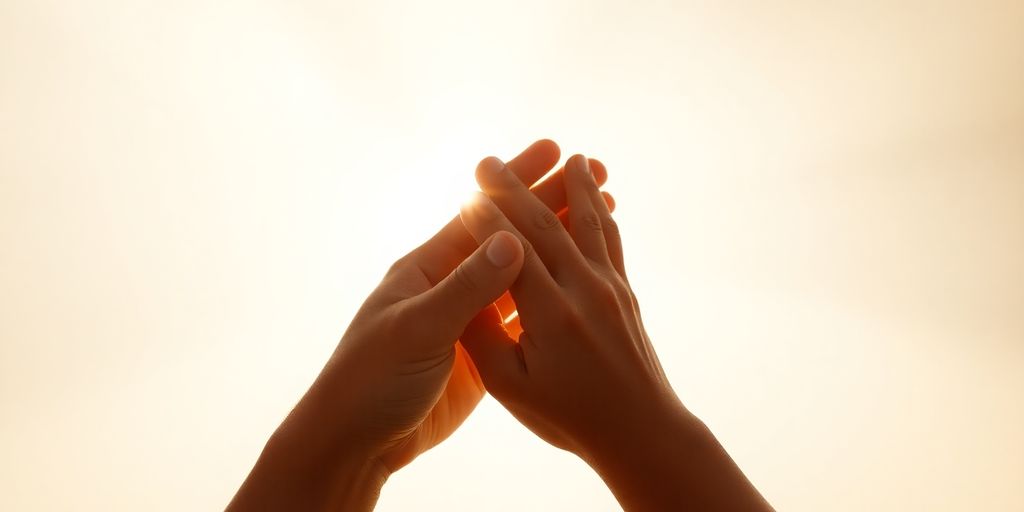 Mãos oferecendo ajuda em meio à luz suave.