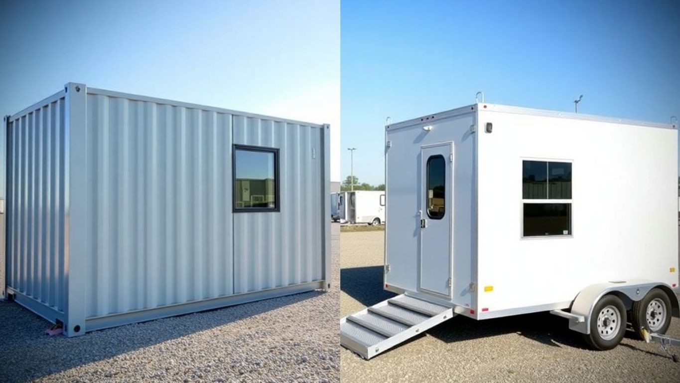 Two mobile offices; one container, one trailer.