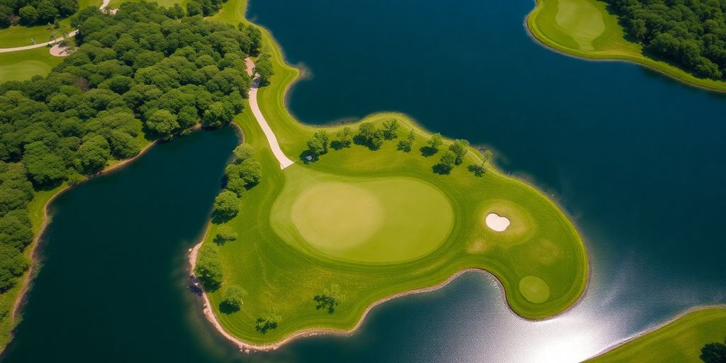 Aerial view of TPC Sawgrass and its 17th hole.