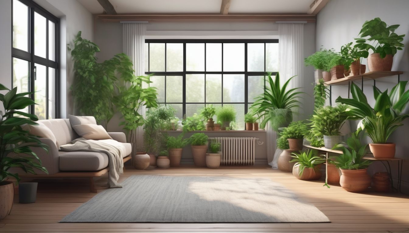 watering indoor plants in a cozy home