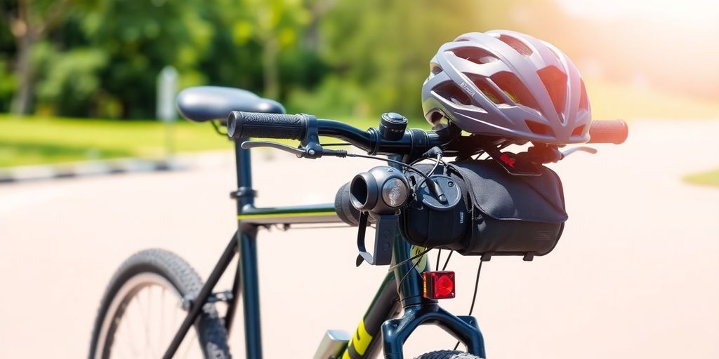 Ein sicheres Fahrrad mit Ausrüstung und Zubehör.