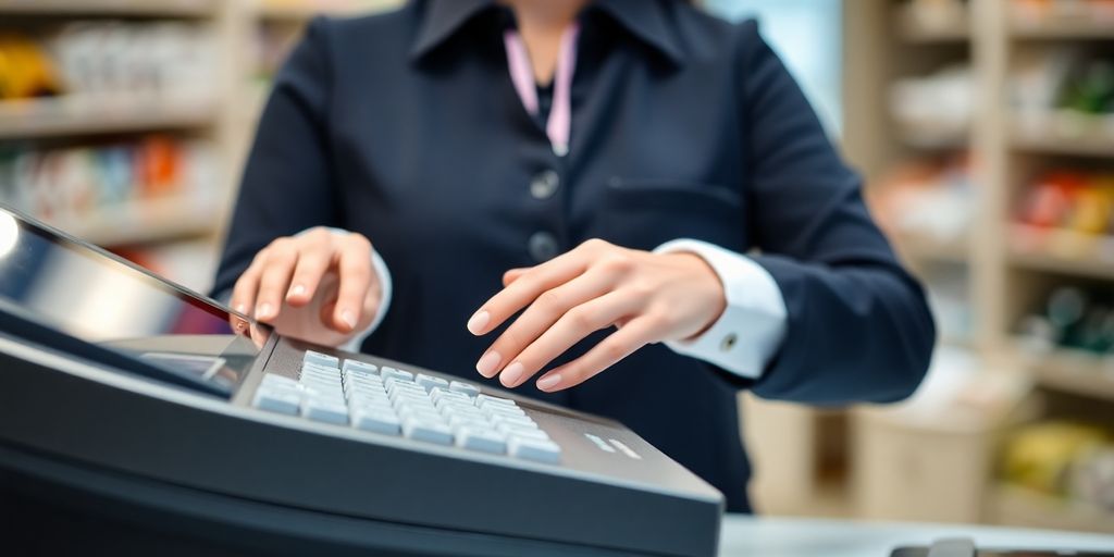 Cashier at register, good resume.