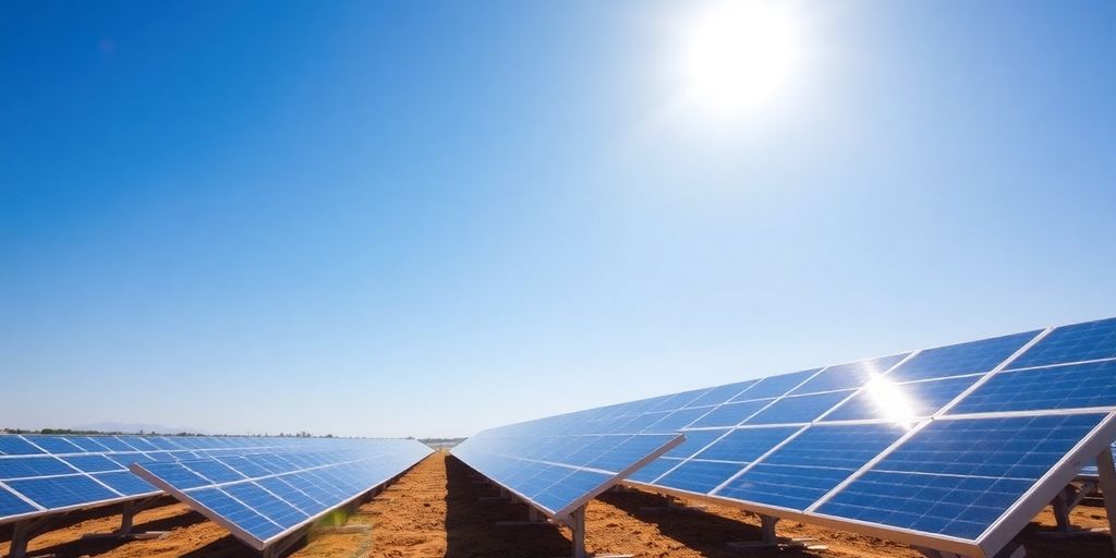 Panneaux solaires sous un ciel bleu en Espagne.
