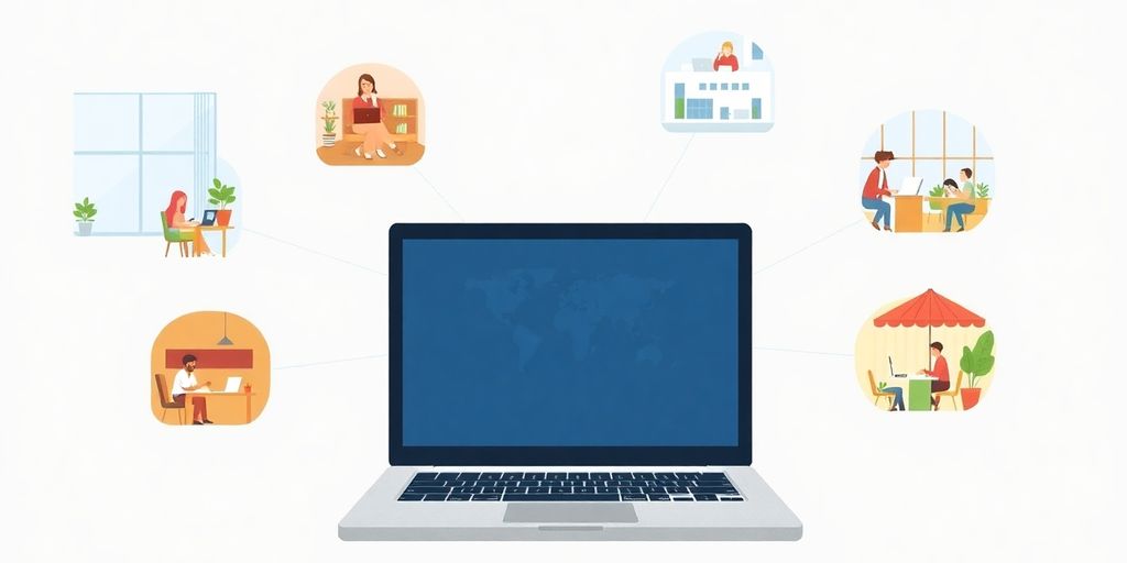 Laptop, diverse people, home, office, global, connection.
