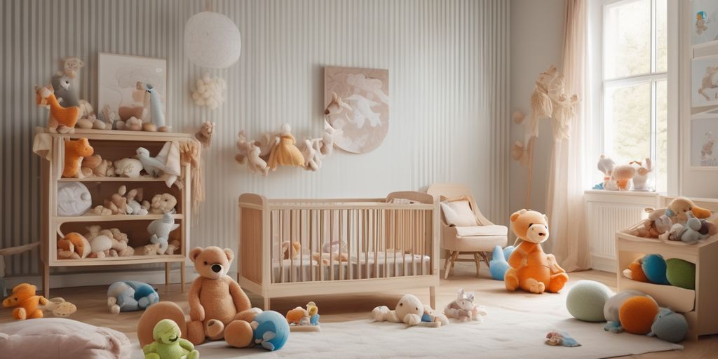 baby playing with soft toys in a cozy nursery