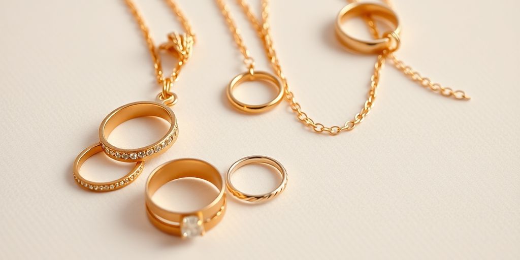 Bijoux en or brillants sur fond neutre.