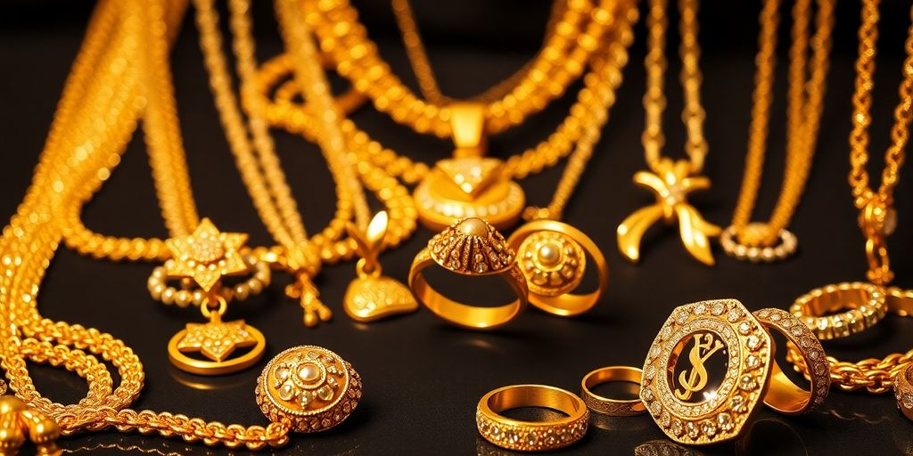 Un coffret à bijoux ouvert révélant des colliers et des bagues en or.