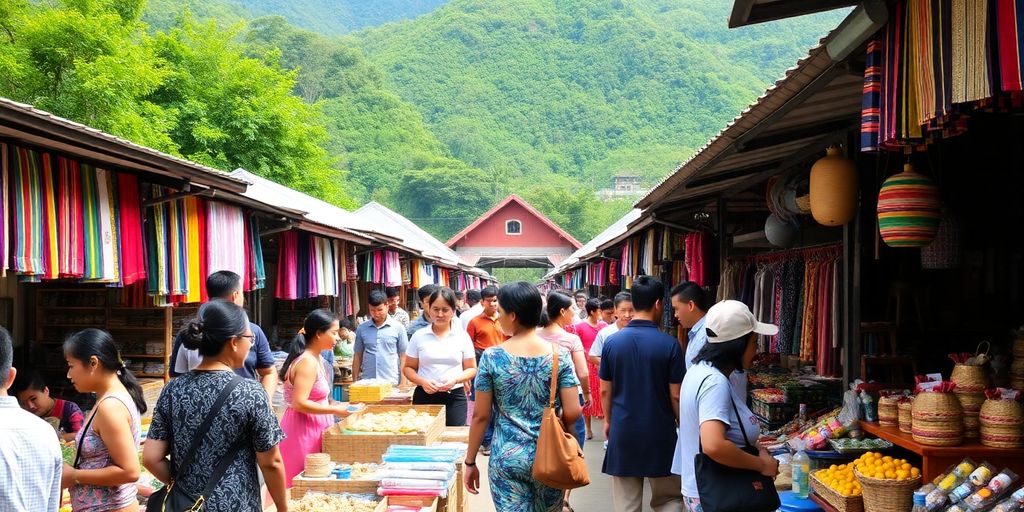 Colorful market scene in Chiang Mai, showcasing local culture.