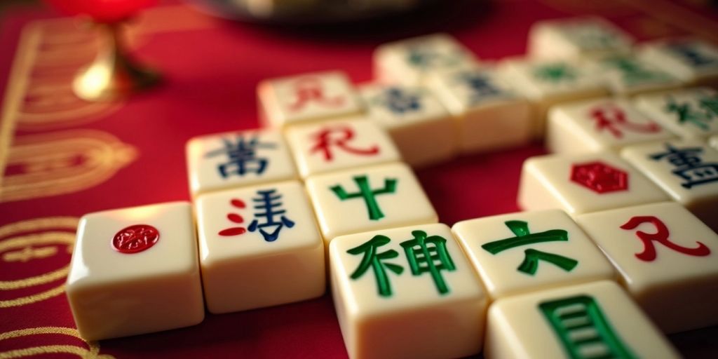 Close-up of Mahjong 13 tiles in winning hand.