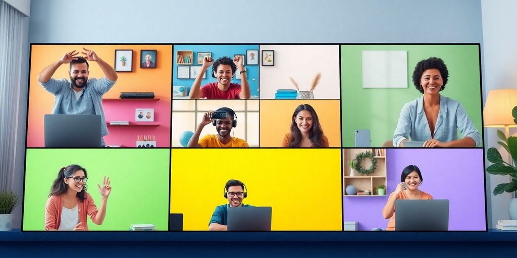 Remote workers enjoying virtual team building activities together.
