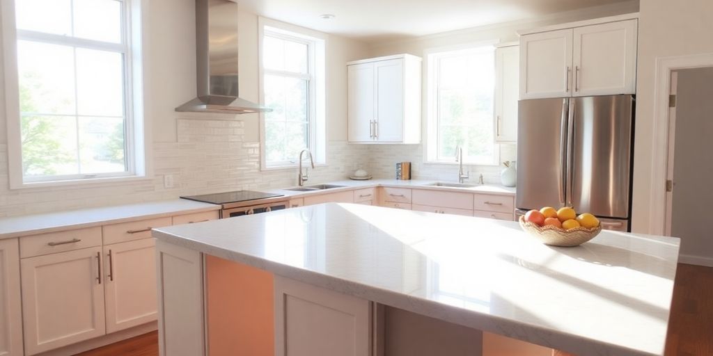 Modern kitchen interior, natural light