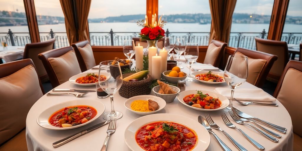 Elegant dining setup with Turkish dishes at Kırıntı.
