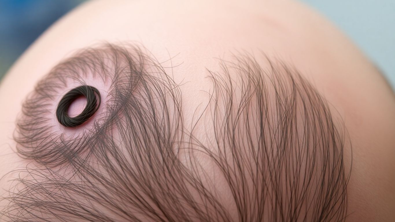 Scalp showing hair whorl and thinning hair