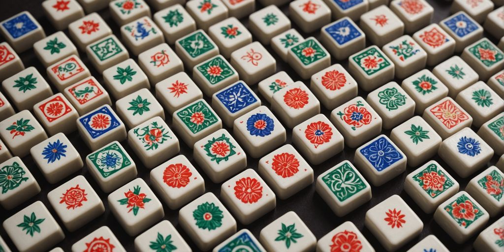 Colorful Mahjong tiles with unique symbols