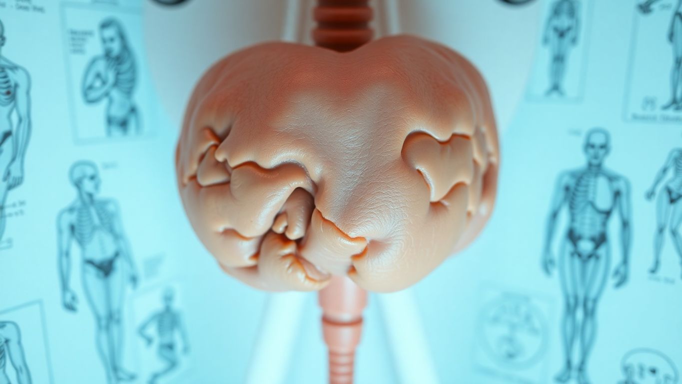 Close-up of a prostate model with anatomical details.