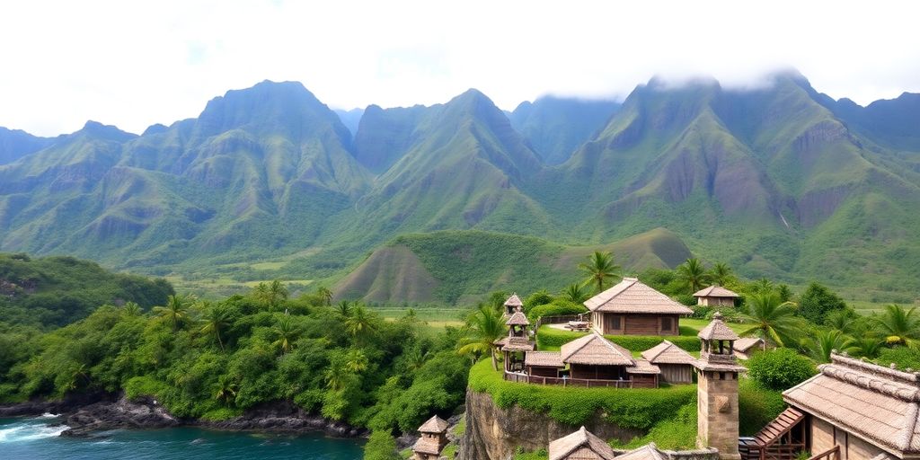 Scenic view of Marquesas Islands cultural landmark.