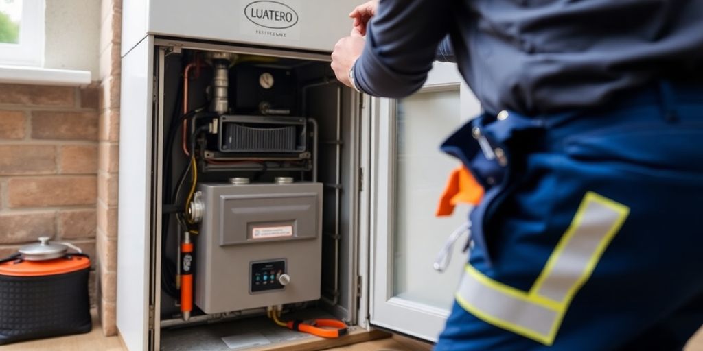 Technician removing a back boiler in a residential home.