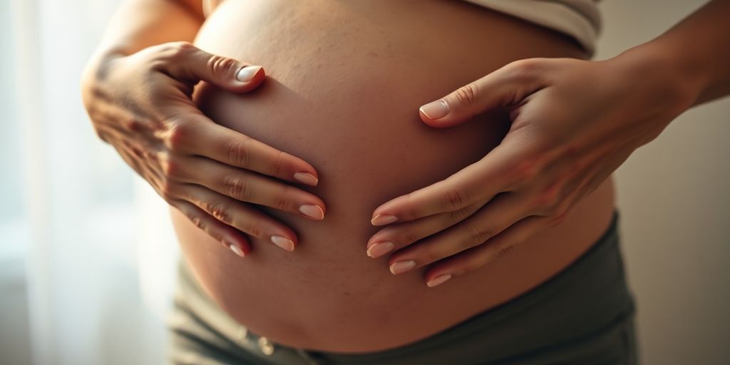 Mãos segurando barriga de grávida com carinho