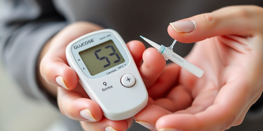 Person checking blood sugar with a meter.