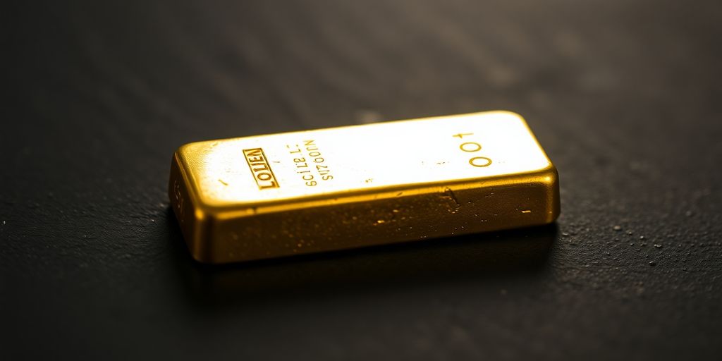 Une barre d'or sur une surface sombre et texturée.