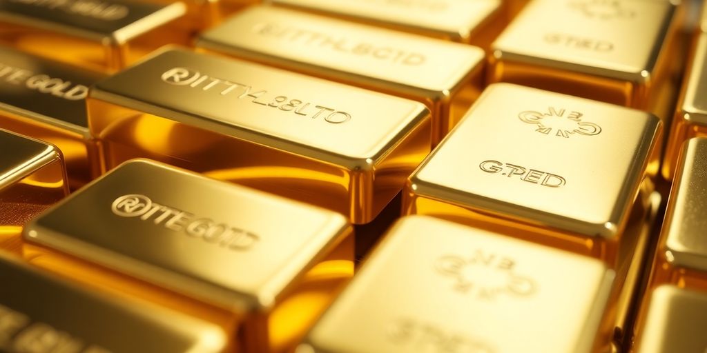 Lingots d'or brillants empilés sur un fond sombre.
