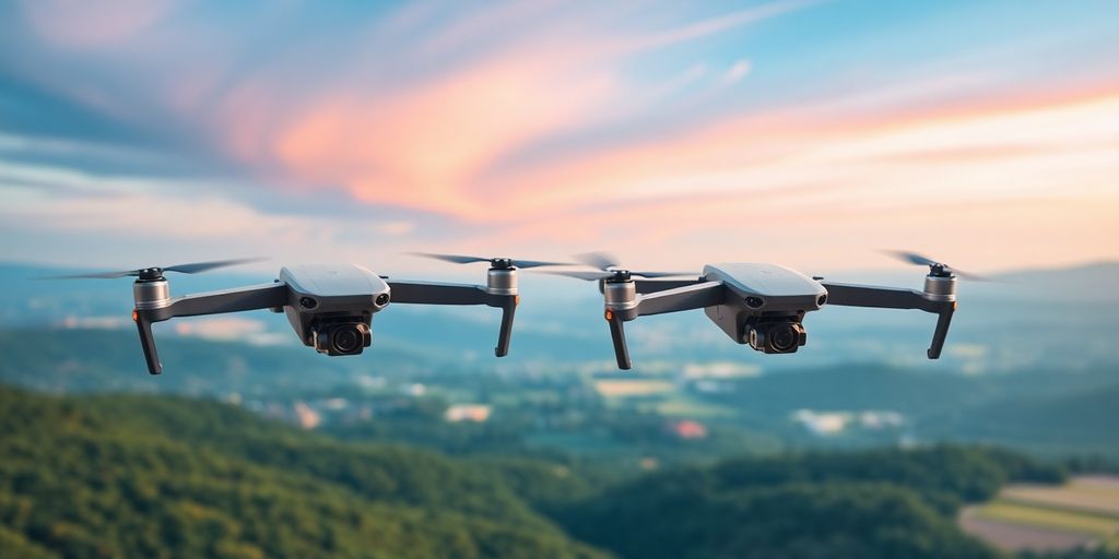 Drones en vol sur un paysage magnifique.