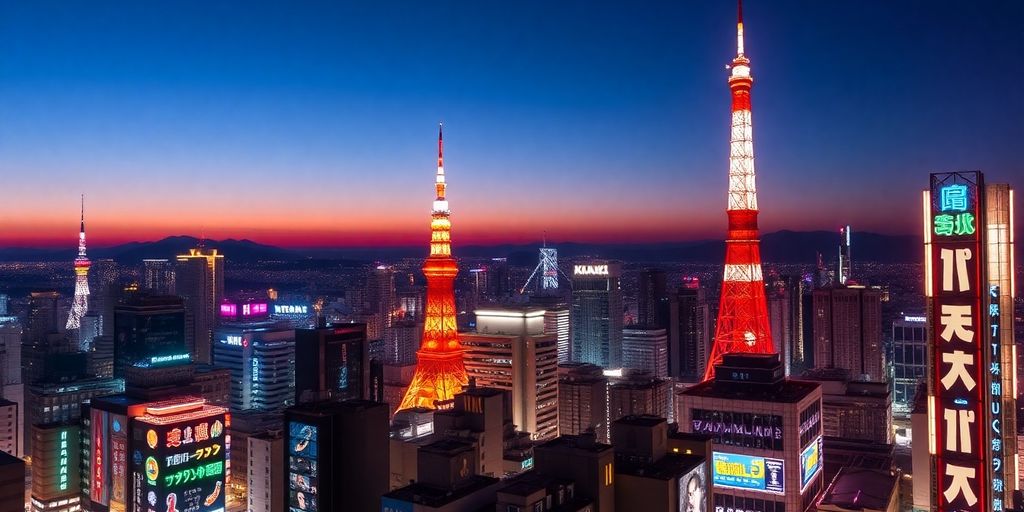 Vibrant cityscape of Tokyo at dusk.