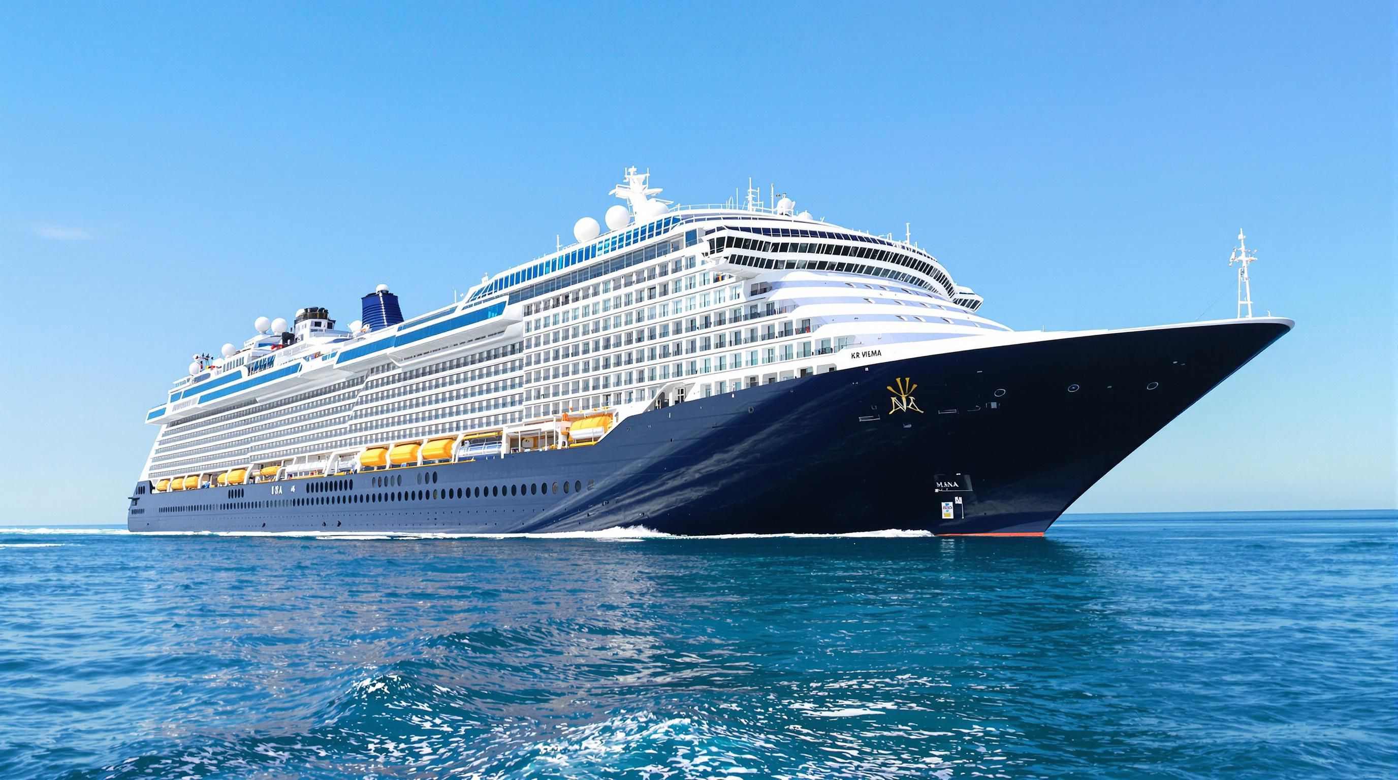 A large cruise ship sailing on calm waters.