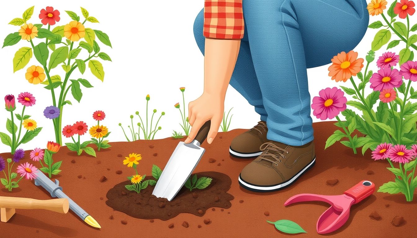 Gardener planting flowers in clay soil