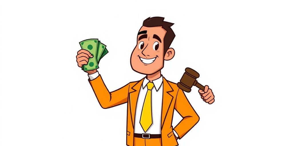 Cartoon man with money and gavel