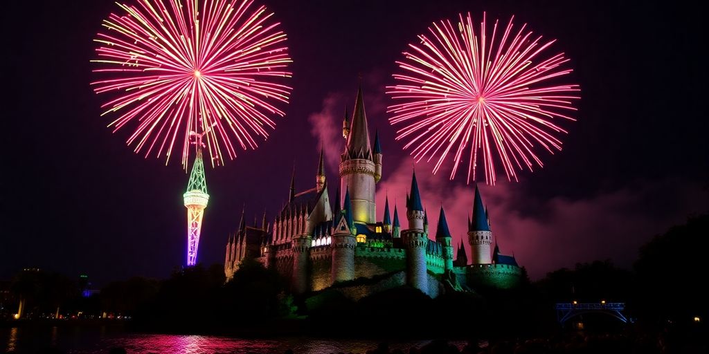 Universal Orlando fireworks over Hogwarts Castle