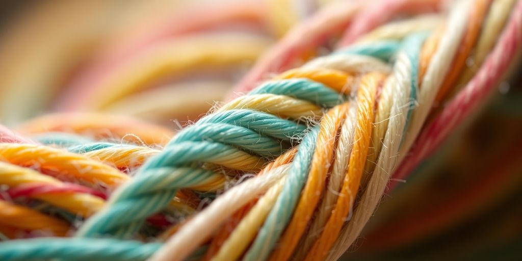 Yarn strands twisting together