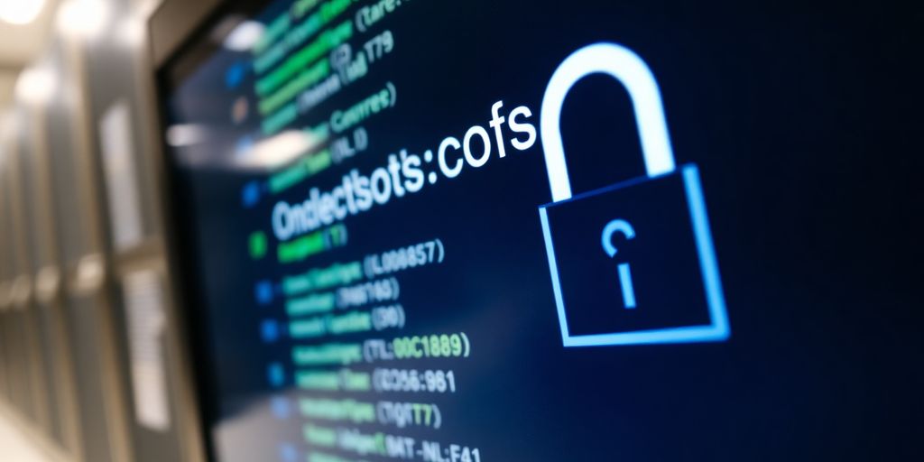 Computer screen with security codes and digital lock.