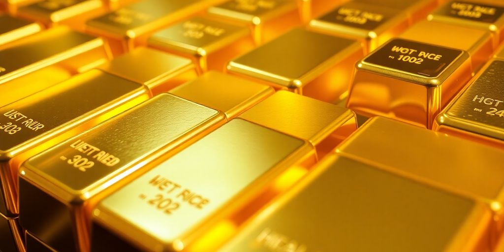 Lingots d'or brillants sur un fond sombre.