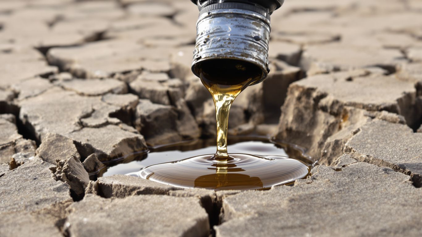 Leaky fuel nozzle dripping onto dry, cracked earth.