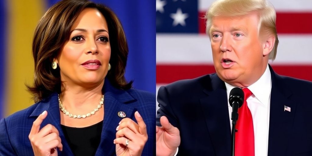 Kamala Harris et Donald Trump dans des cadres de campagne.