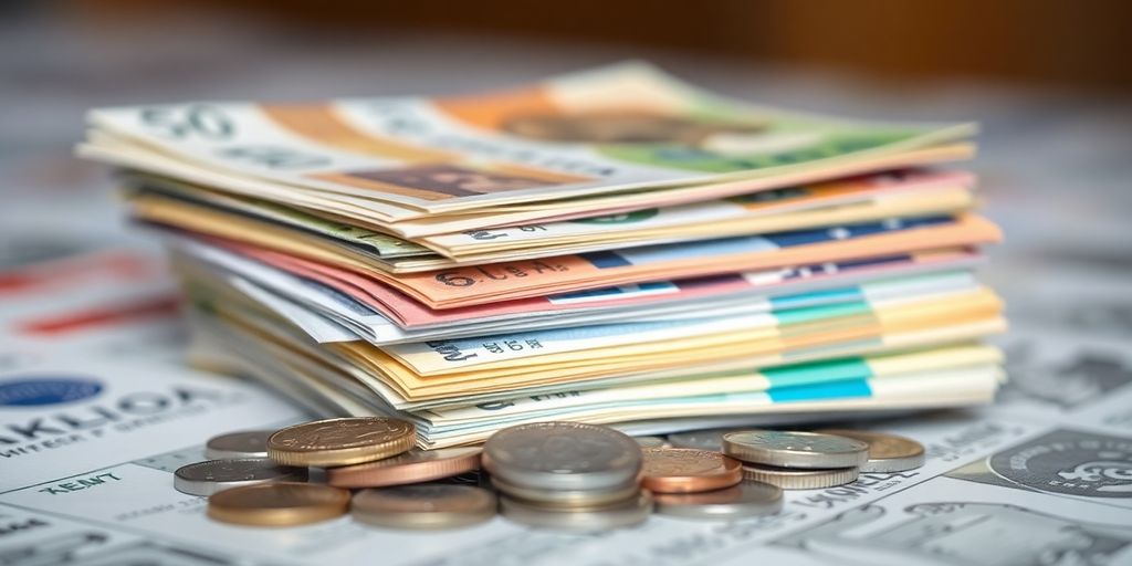Billets et pièces de monnaie empilés
