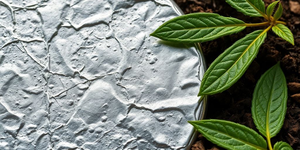 Photographic image of tin metal with organic elements.