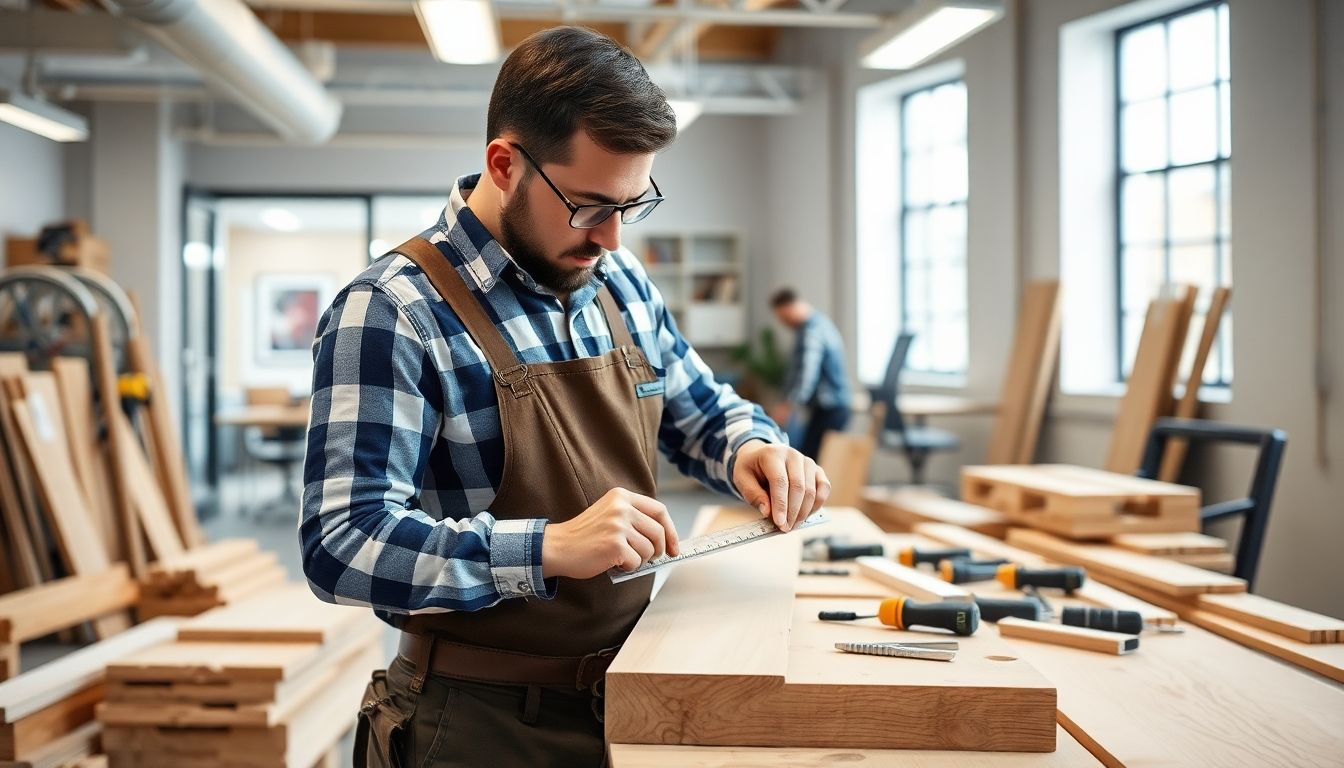 Carpenter working in a London office fit-out.