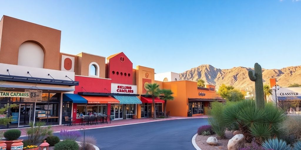 Modern Tucson landscape with unique architecture and vibrant colors.