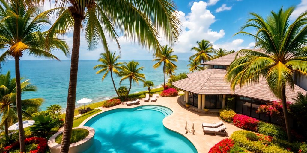 Snoop Dogg's luxurious Jamaican retreat with palm trees.