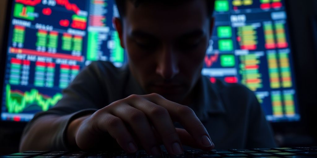 Trader watching multiple computer screens.