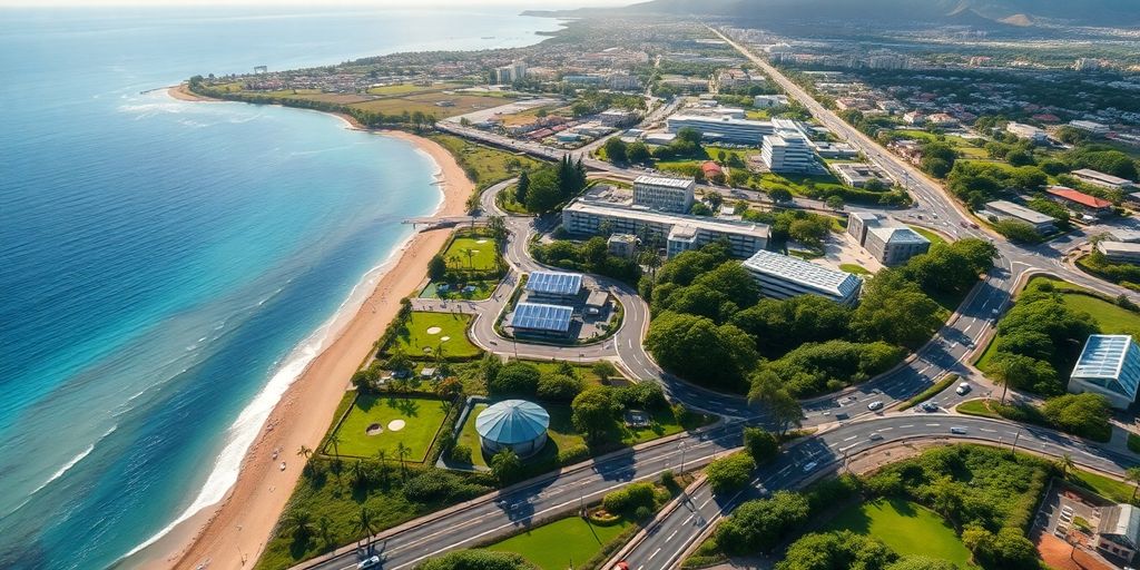 Aerial view of Maui's green spaces and smart infrastructure.