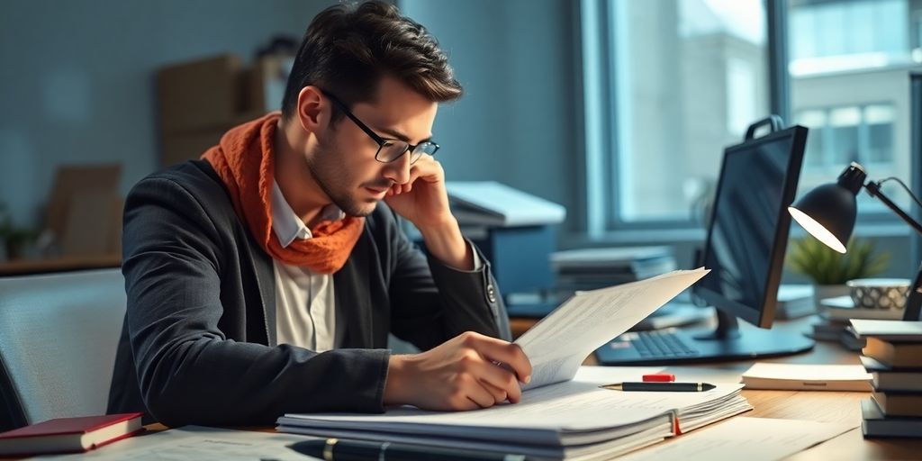 Tercüme ofisinde çalışan bir çevirmen fotoğrafı.