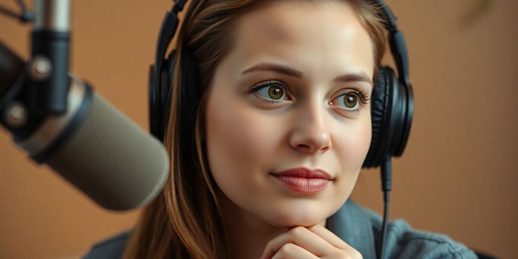 Haliey Welch in a podcasting studio setting.