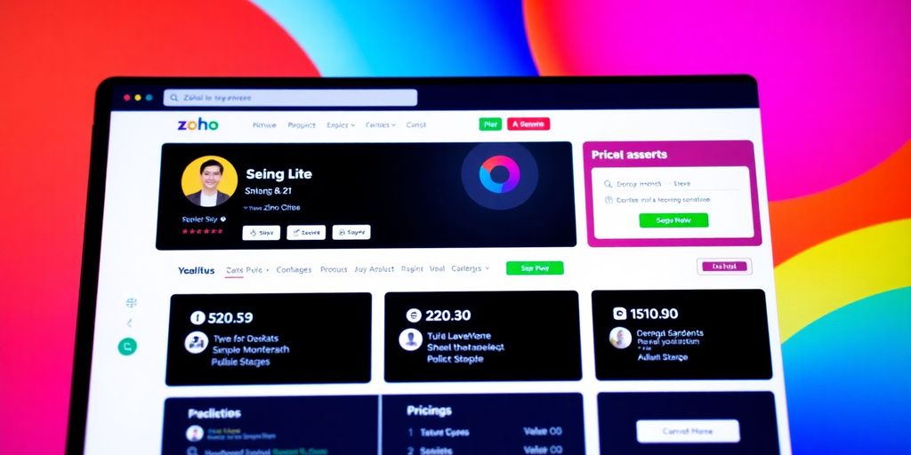 Zoho interface with user icons and pricing details.