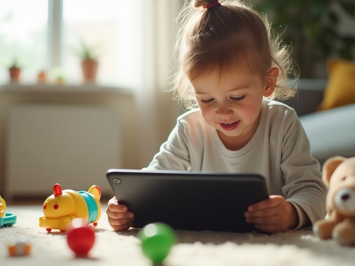 Copil folosind o tabletă într-un mediu confortabil.