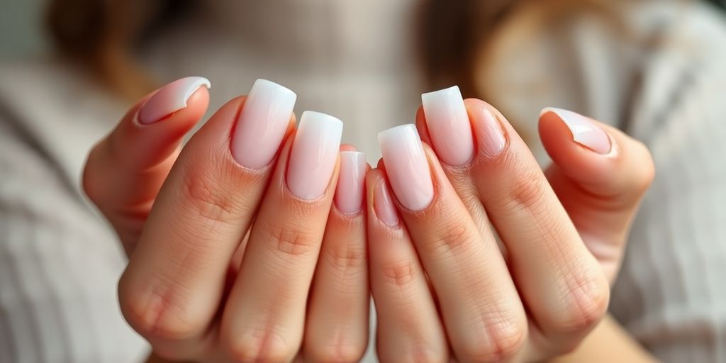 Unhas de fibra de vidro bem feitas e brilhantes.