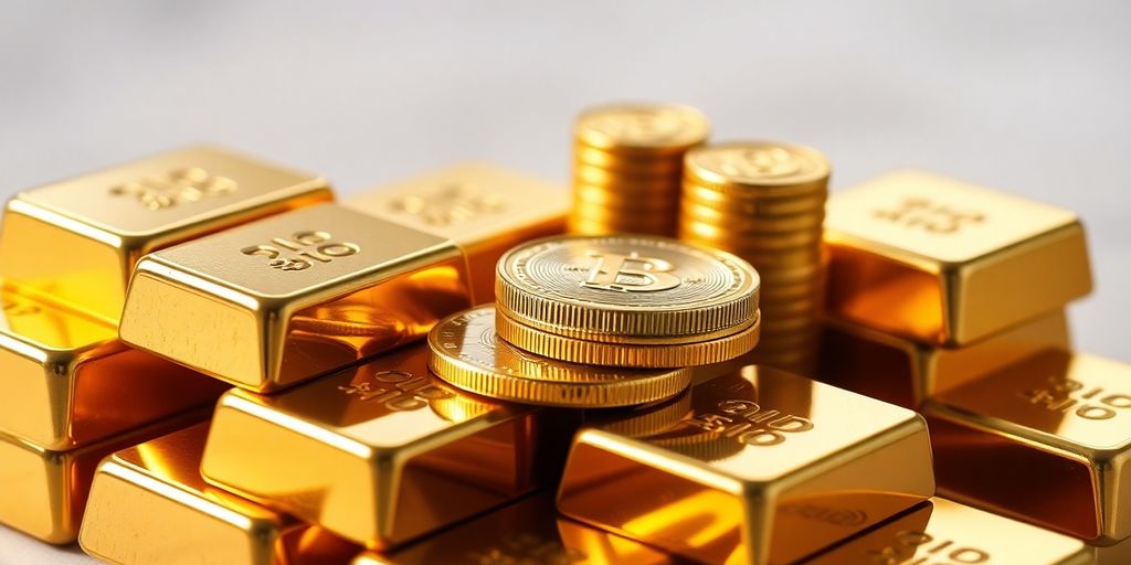 Lingots d'or brillants et pièces d'or empilées.